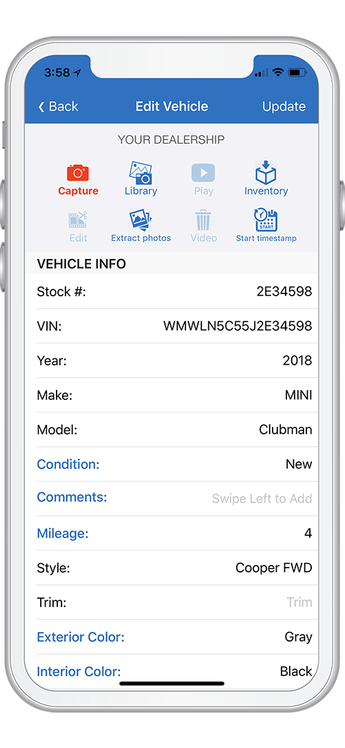 DVI edit vehicle page