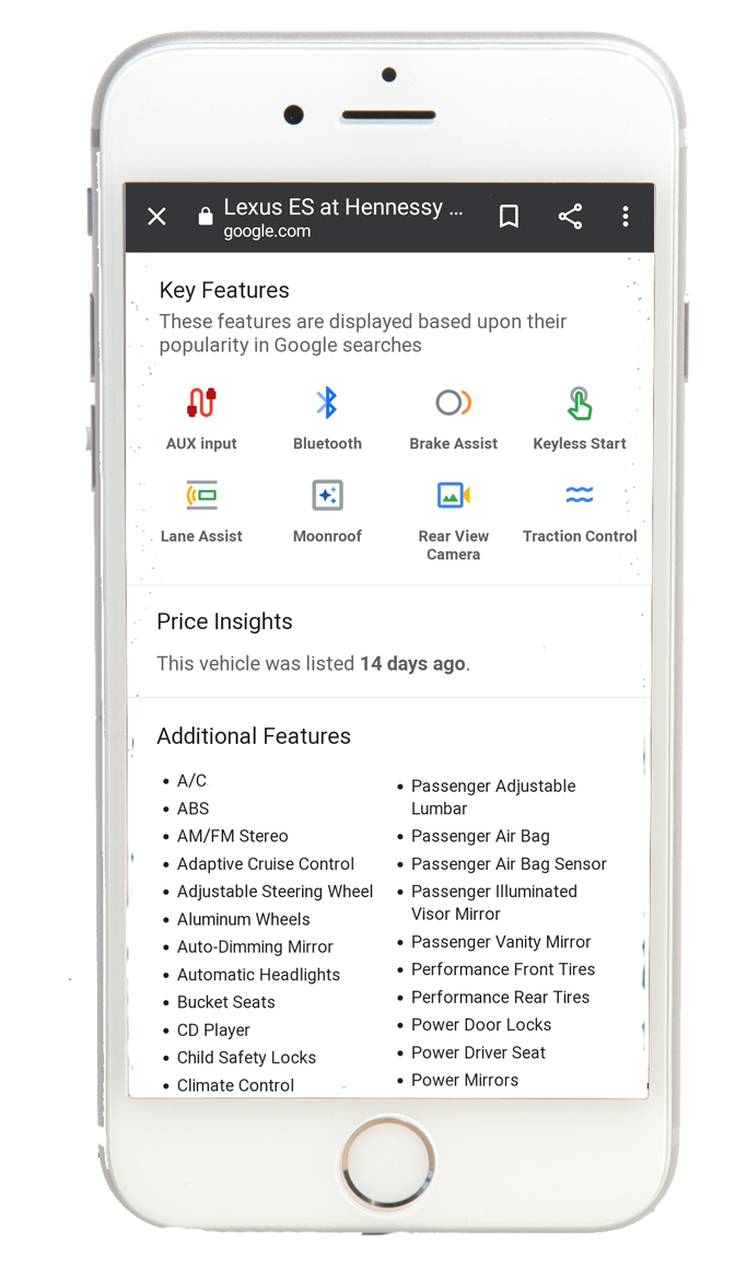Example of Google My Business cars for sale 