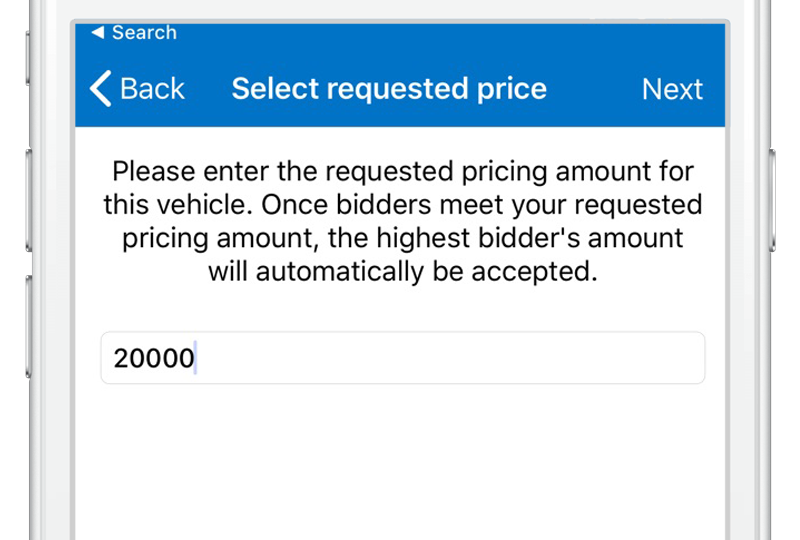 Vidbid requested pricing bidding screen