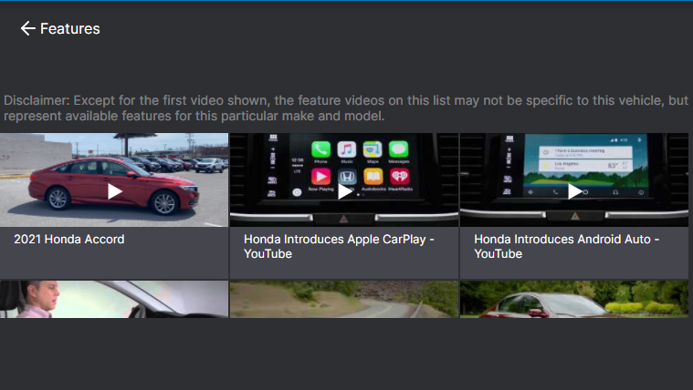 Vehicle Feature Videos example