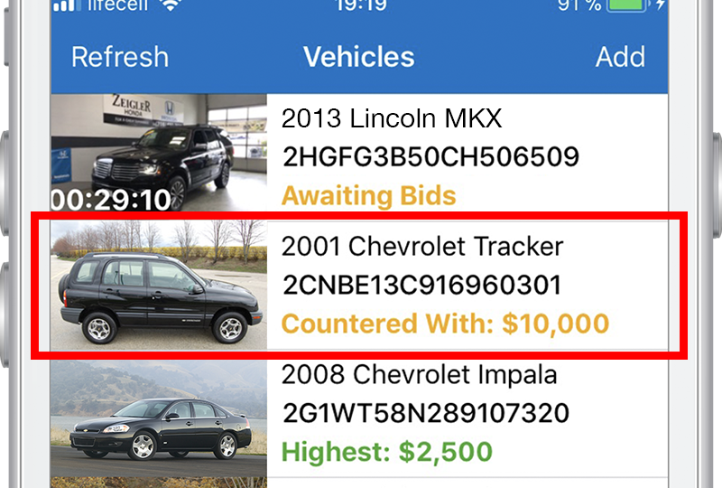 Vidbid counter offer bidding screen