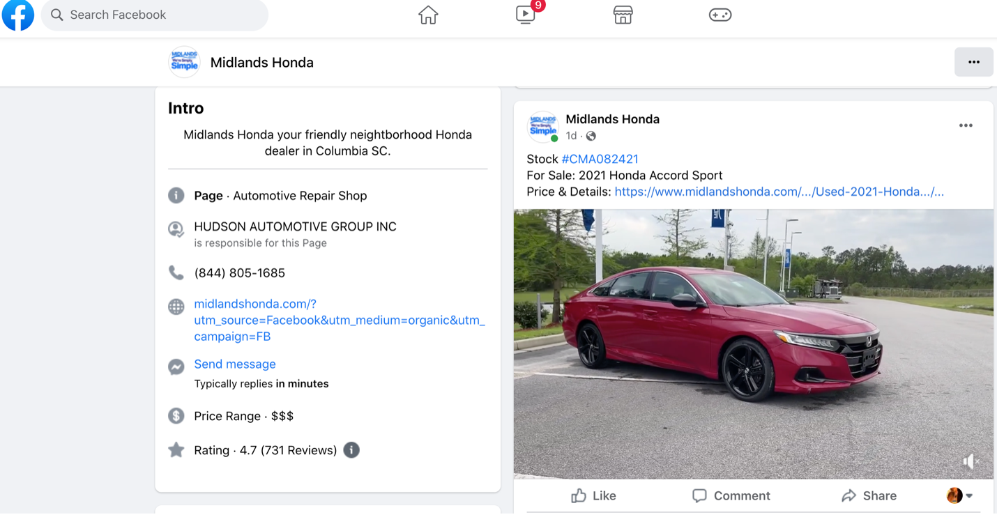 Dealer Facebook example